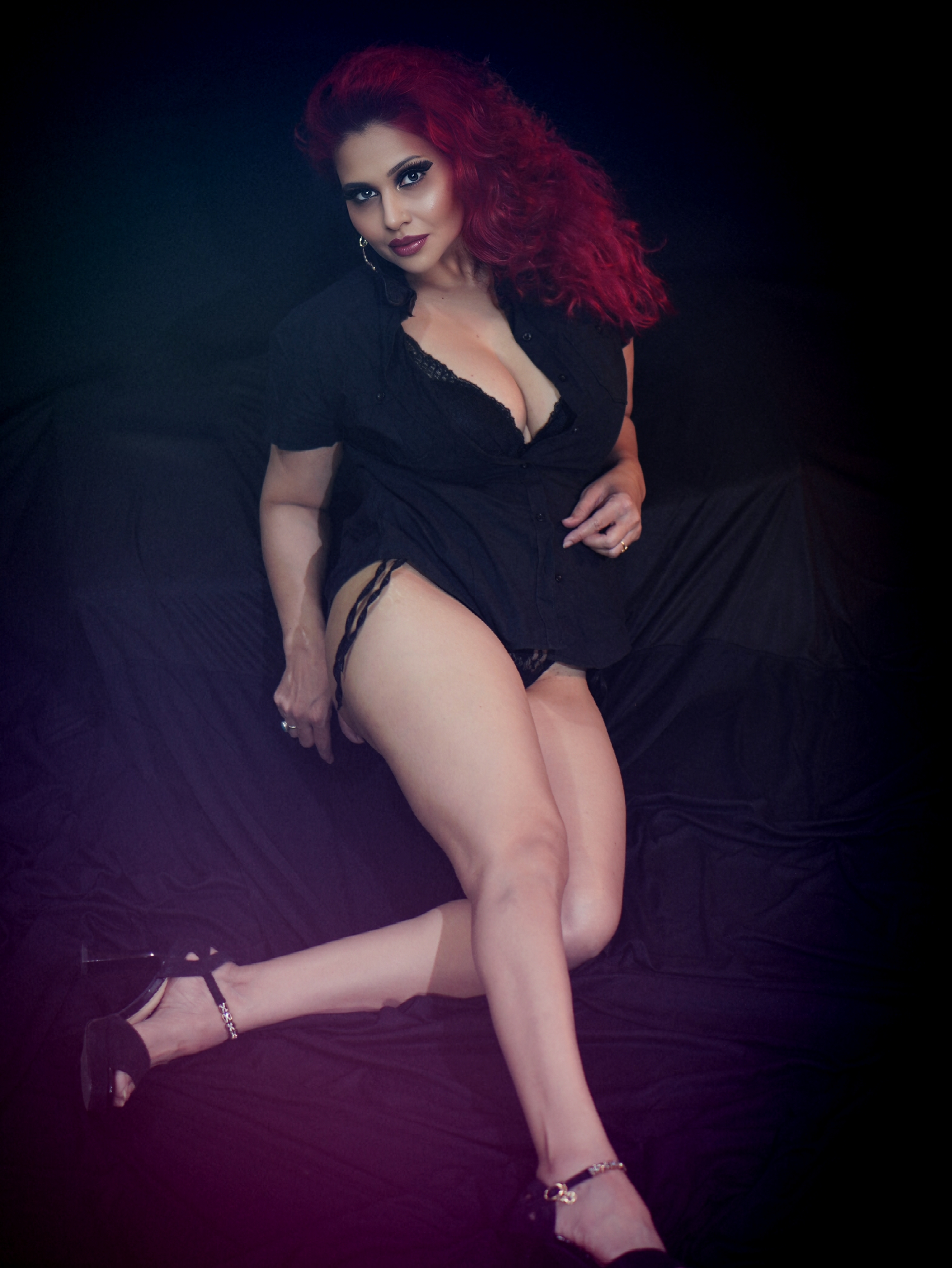 Kanak Raj - Kanak Raj: Black Shirt Dress & Bare Leg Pose