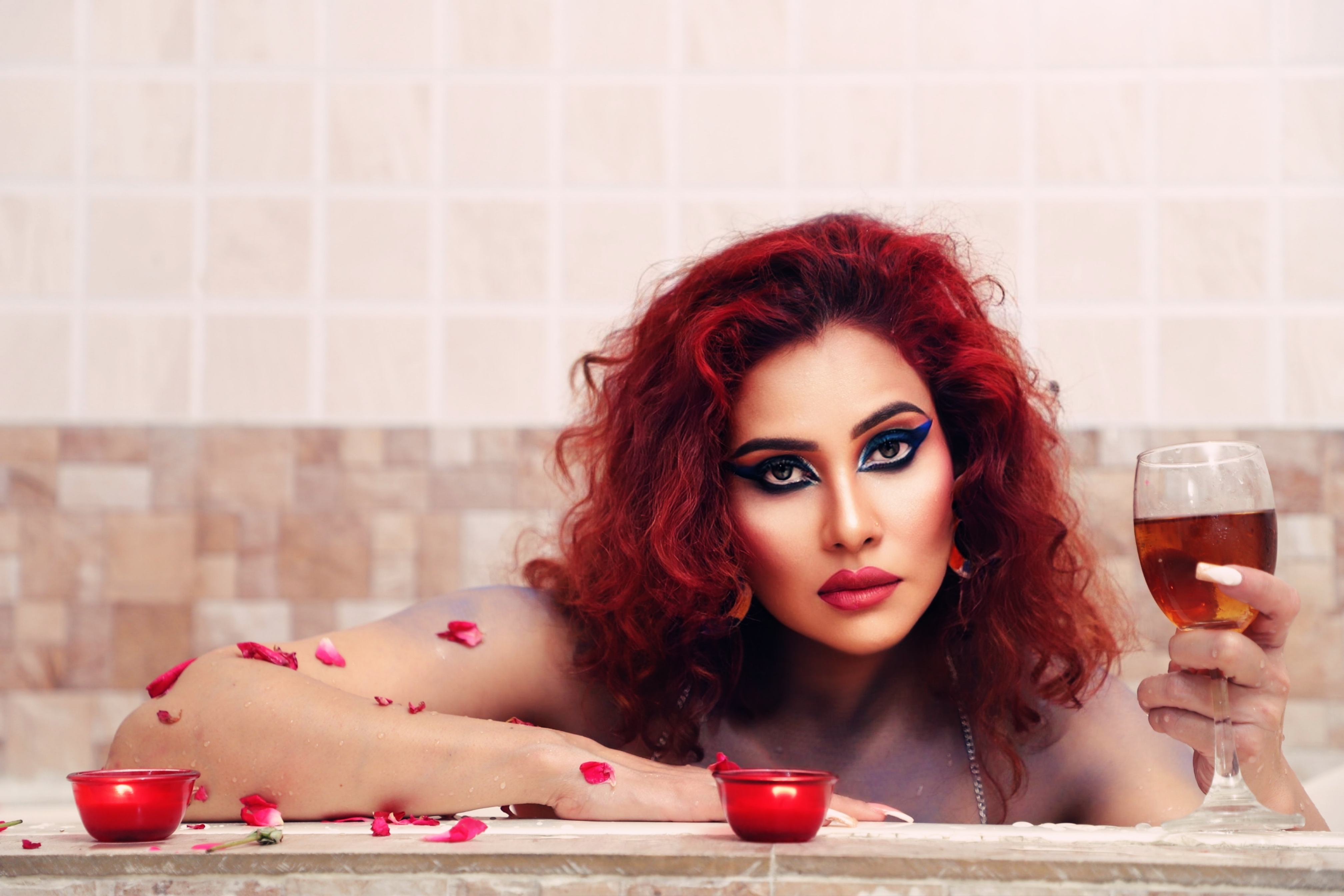 Kanak Raj - Kanak Raj Glamorous Bathtub Pose with Rose Petals