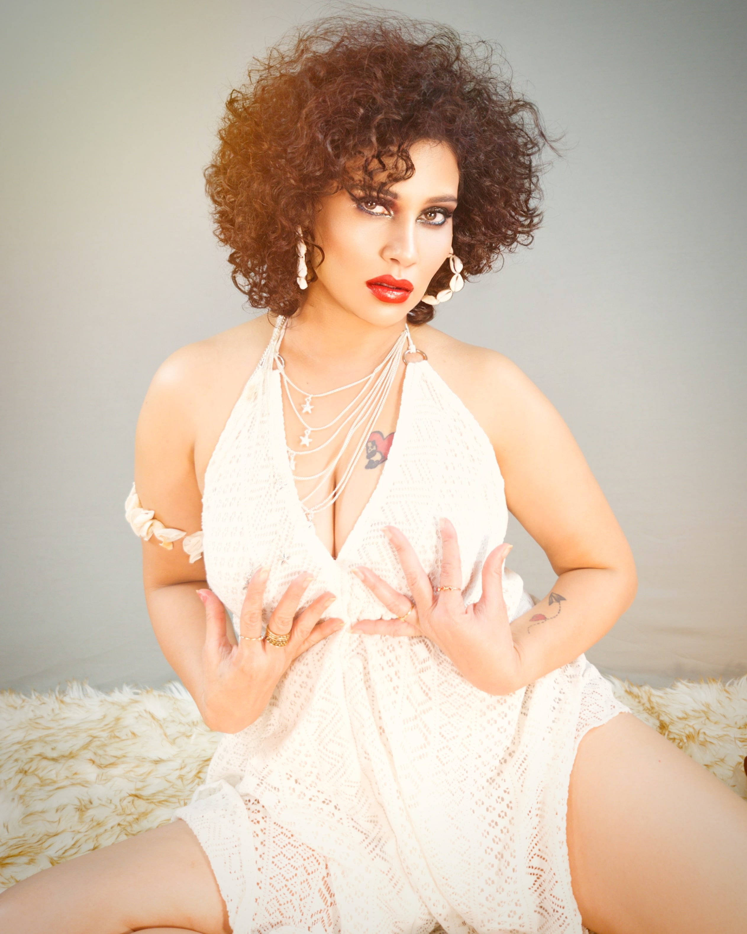 Kanak Raj - Kanak Raj in White Glamour Dress - Bold Pose