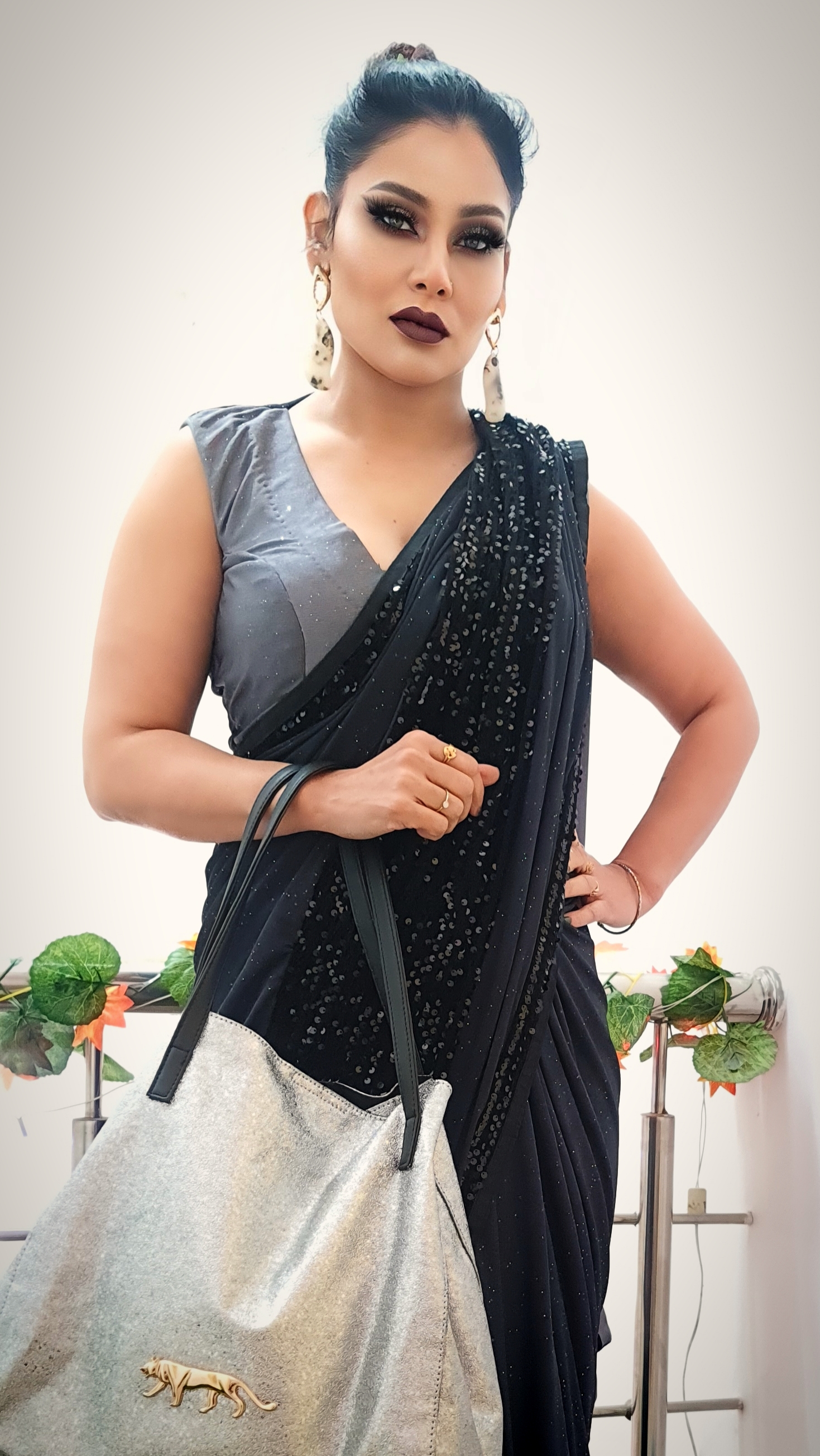 Kanak Raj - Kanak Raj in Black Sequin Saree Elegance