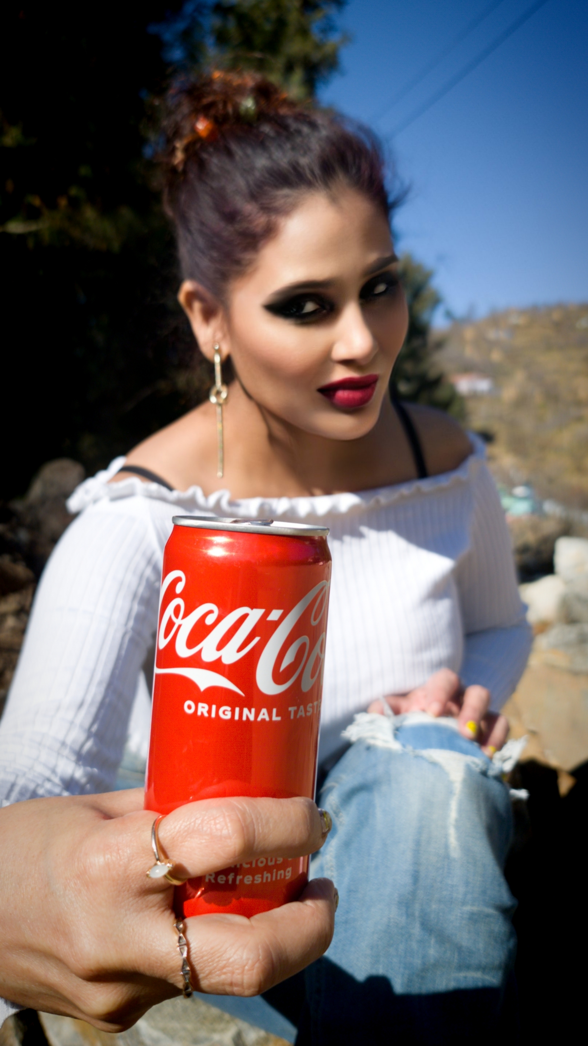 Kanak Raj - Kanak Raj in Off-Shoulder White Top Outdoors