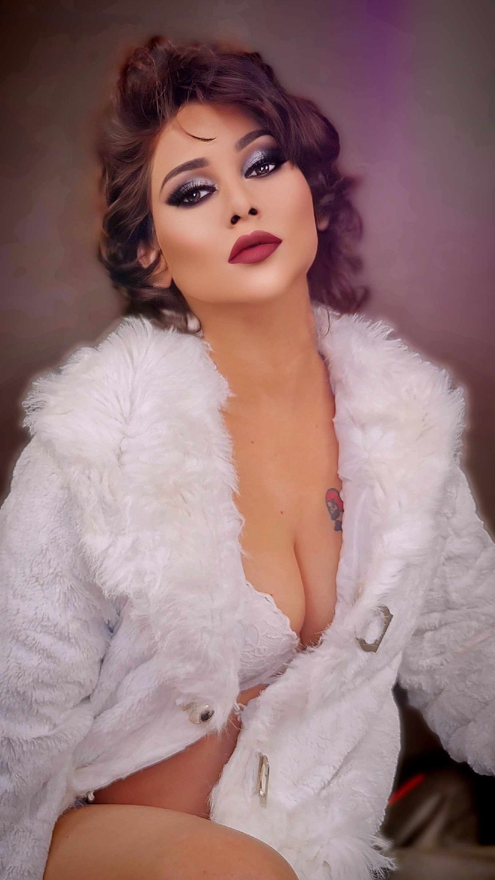 Kanak Raj - Glamorous White Fur Coat Editorial Pose