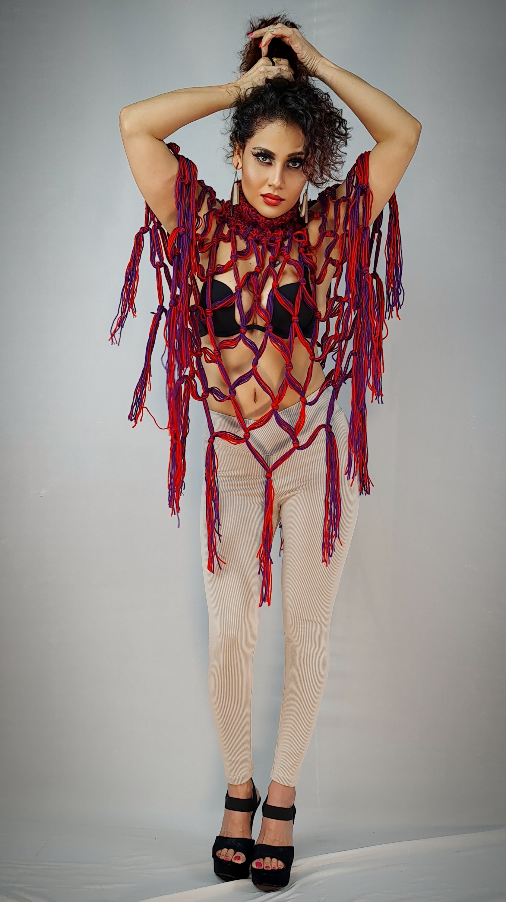 Kanak Raj - Kanak Raj in Bold Red Fringe Top Pose