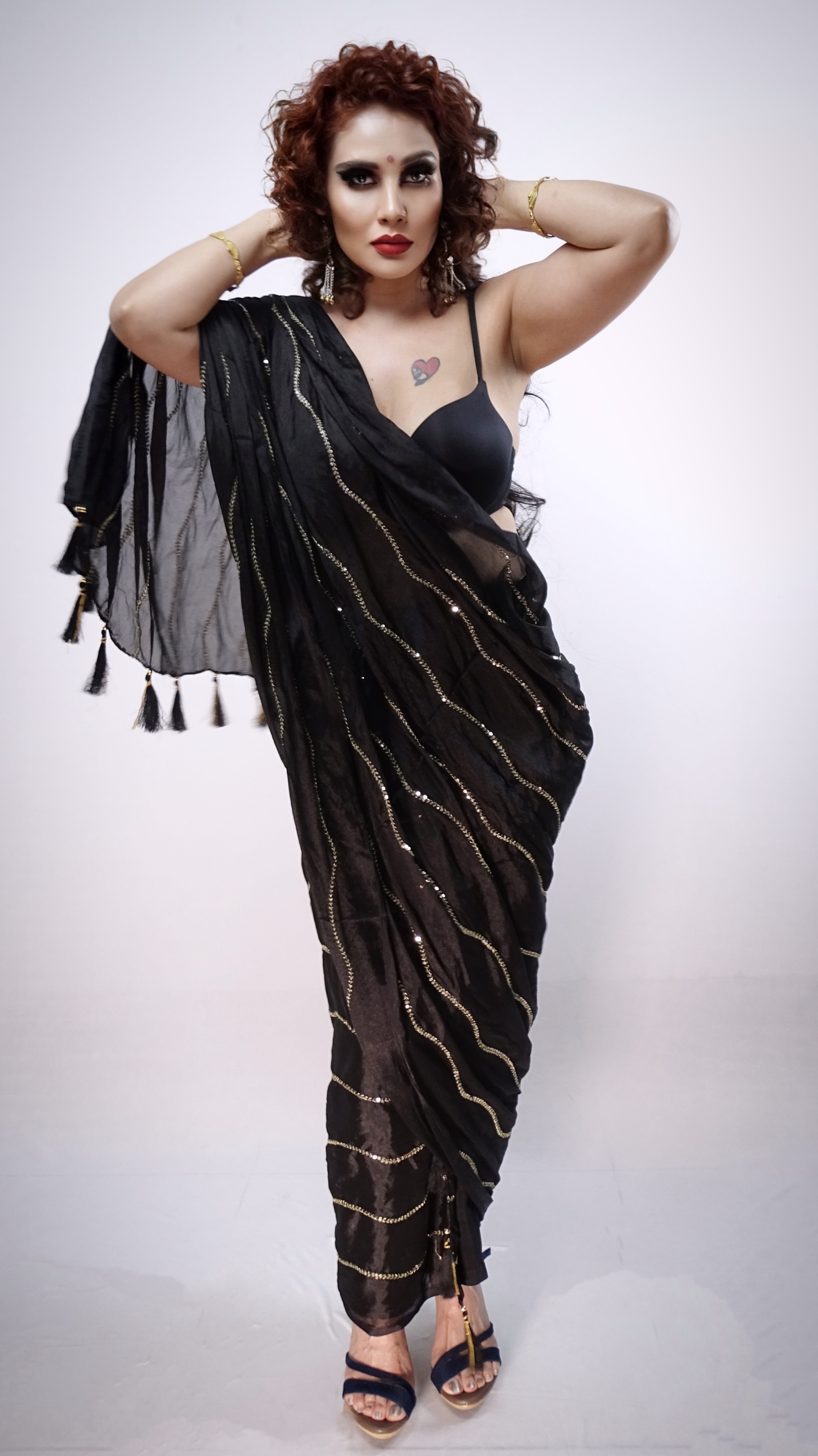 Kanak Raj - Kanak Raj in Black Saree Glamorous Pose