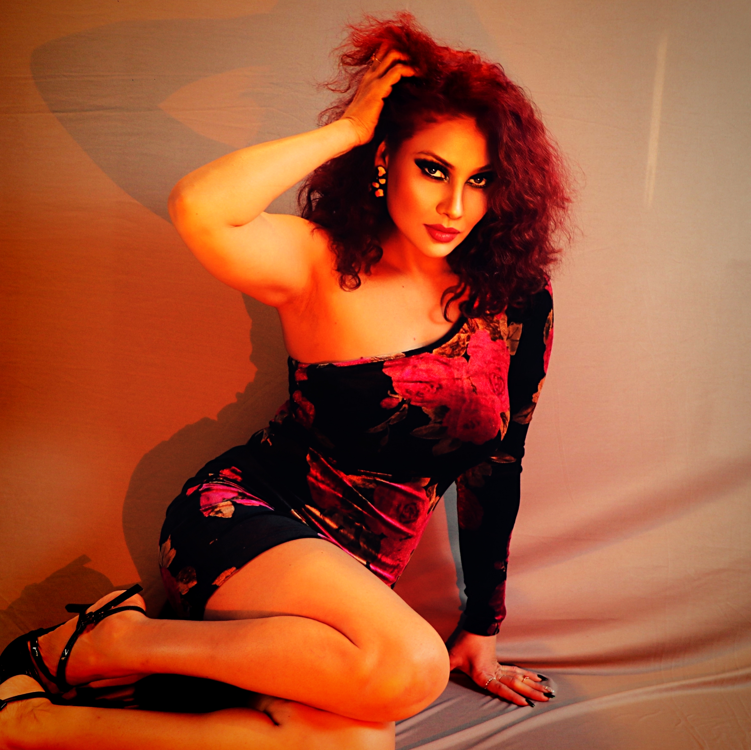 Kanak Raj - Kanak Raj in Black Velvet One-Shoulder Glamour Pose