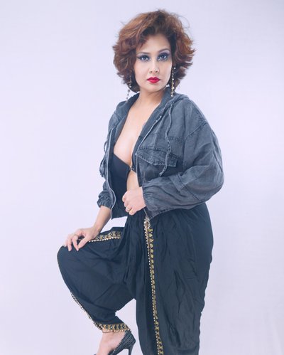 Edgy Grey Jacket and Black Dress Portrait