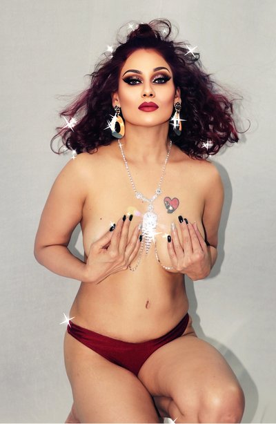 Kanak Raj: Red Lingerie Pose, Bold Makeup